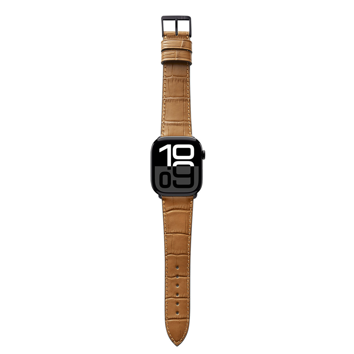 Apple Watch 10 Armband ROTHENBAUM mit Kroko-Prägung (Alligatornarbung auf Rindsleder) – Cognac