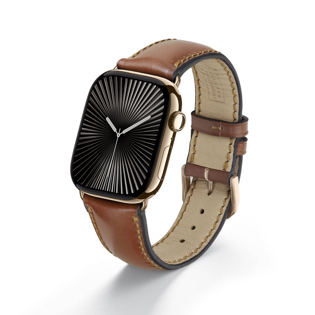 Solstice Uhrenarmband aus Shell Cordovan Leder für Apple Watch 10, handgefertigt, Cognac, von Happel