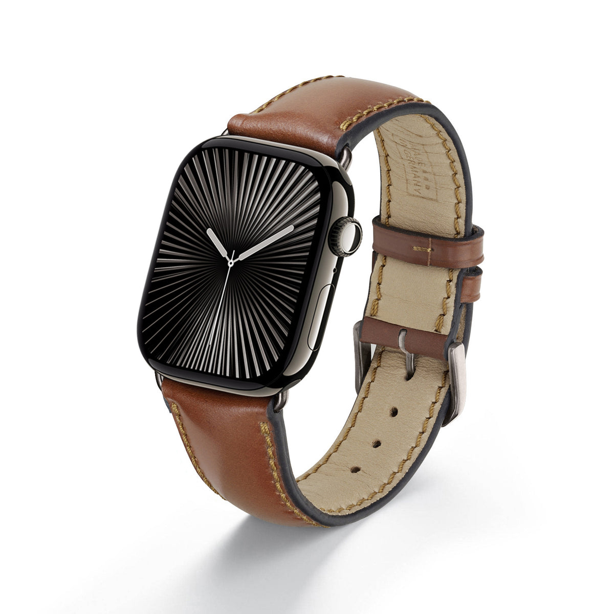 Solstice Uhrenarmband aus Shell Cordovan Leder für Apple Watch 10, handgefertigt, Cognac, von Happel