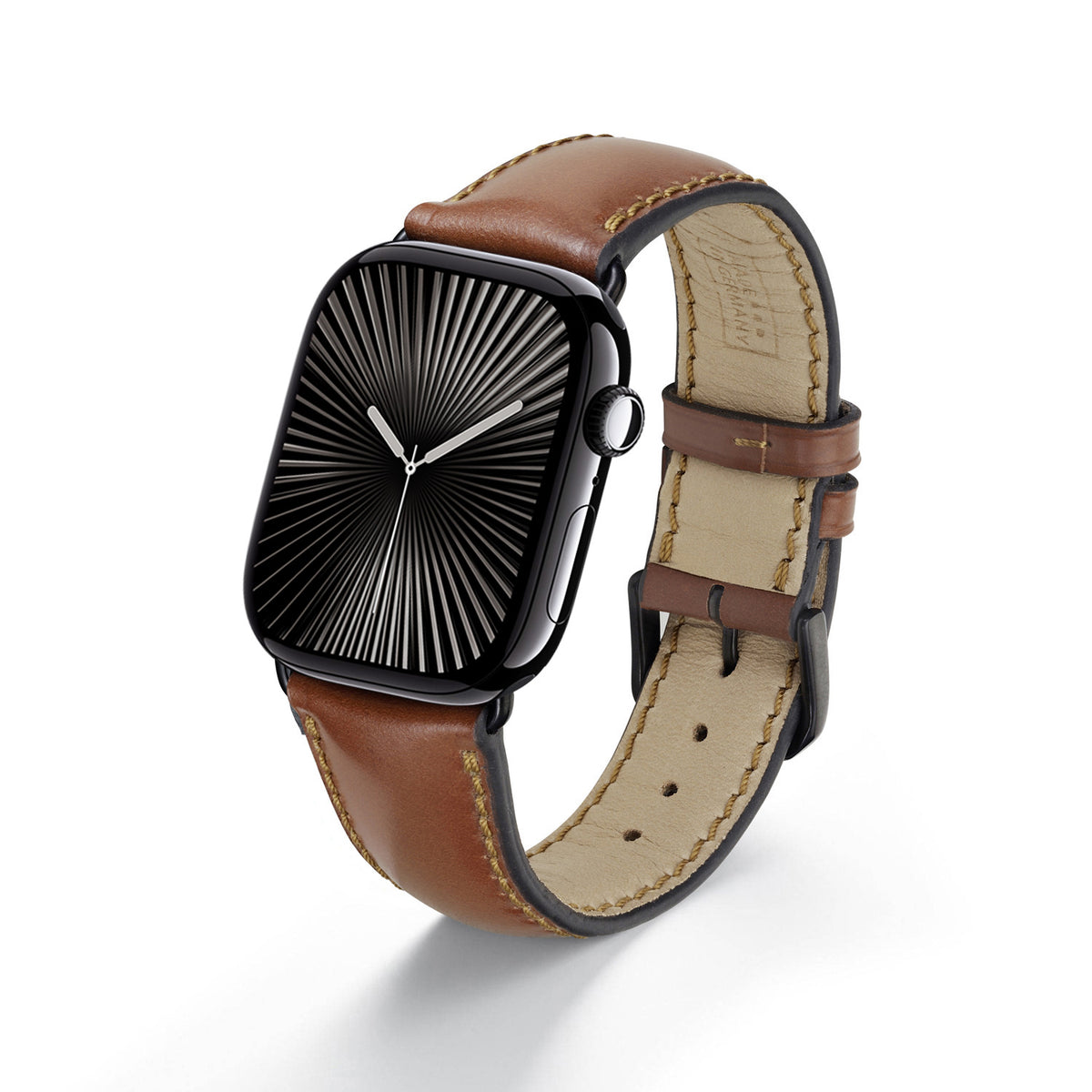 Solstice Uhrenarmband aus Shell Cordovan Leder für Apple Watch 10, handgefertigt, Cognac, von Happel