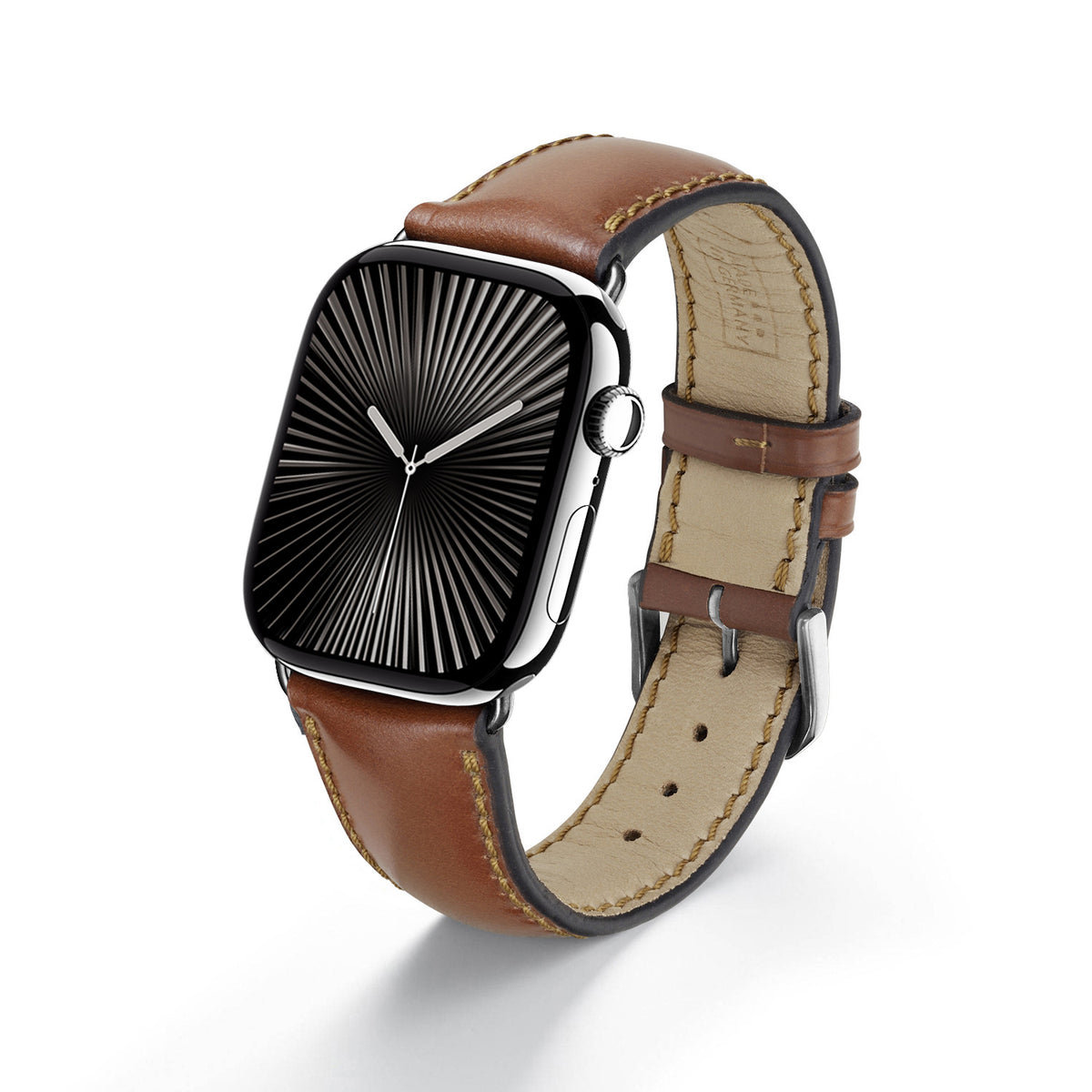 Solstice Uhrenarmband aus Shell Cordovan Leder für Apple Watch 10, handgefertigt, Cognac, von Happel