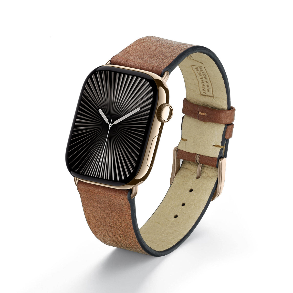 Horizon Uhrenarmband aus Bioleder für Apple Watch 10, handgefertigt, Cognac, von Happel