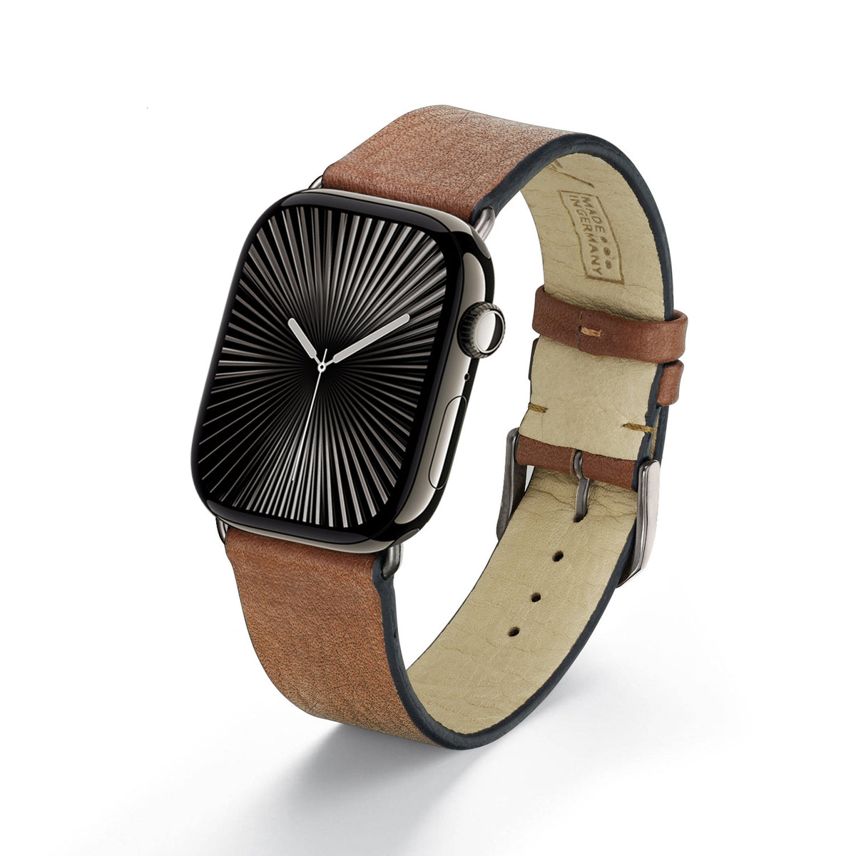 Horizon Uhrenarmband aus Bioleder für Apple Watch 10, handgefertigt, Cognac, von Happel