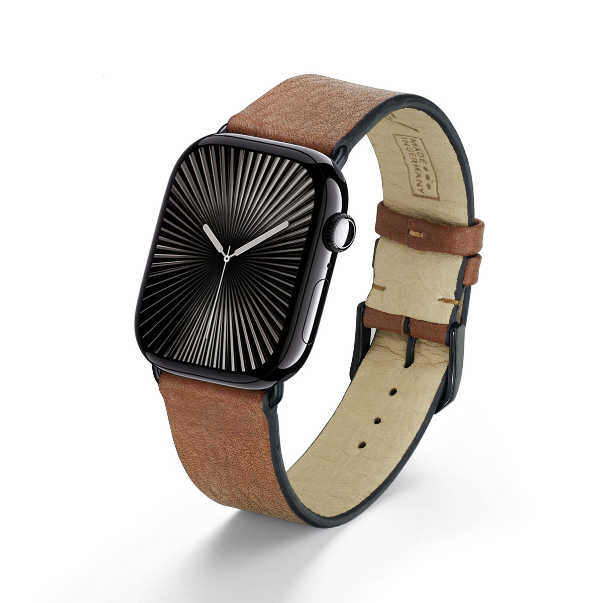 Horizon Uhrenarmband aus Bioleder für Apple Watch 10, handgefertigt, Cognac, von Happel