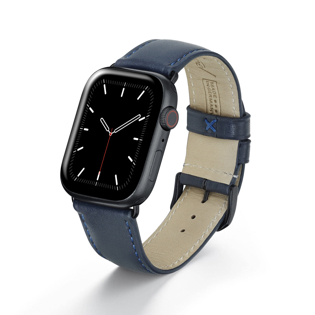 Apple Watch Uhrenarmband Elara von Happel, Leder, leicht gepolstert, Ozeanblau