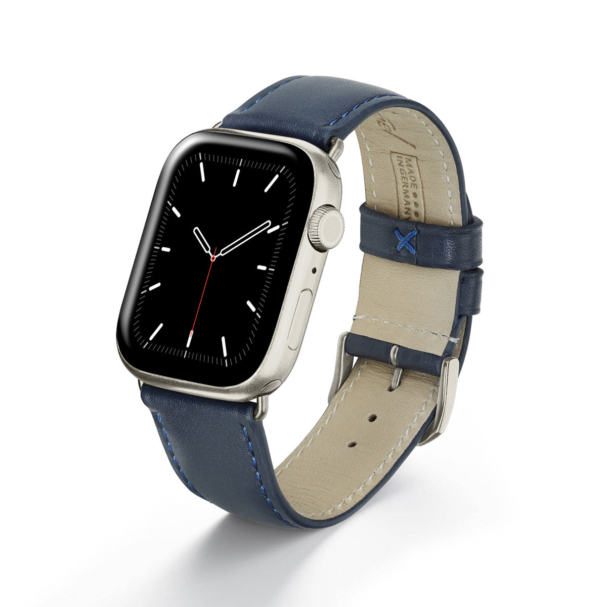 Apple Watch Uhrenarmband Elara von Happel, Leder, leicht gepolstert, Ozeanblau