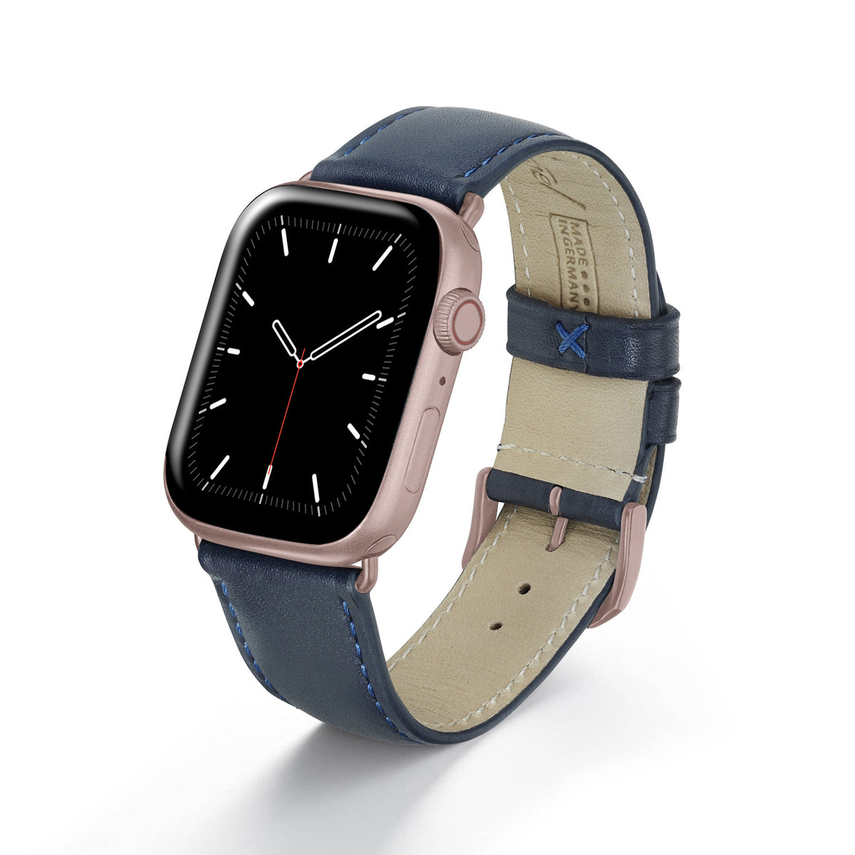 Apple Watch Uhrenarmband Elara von Happel, Leder, leicht gepolstert, Ozeanblau