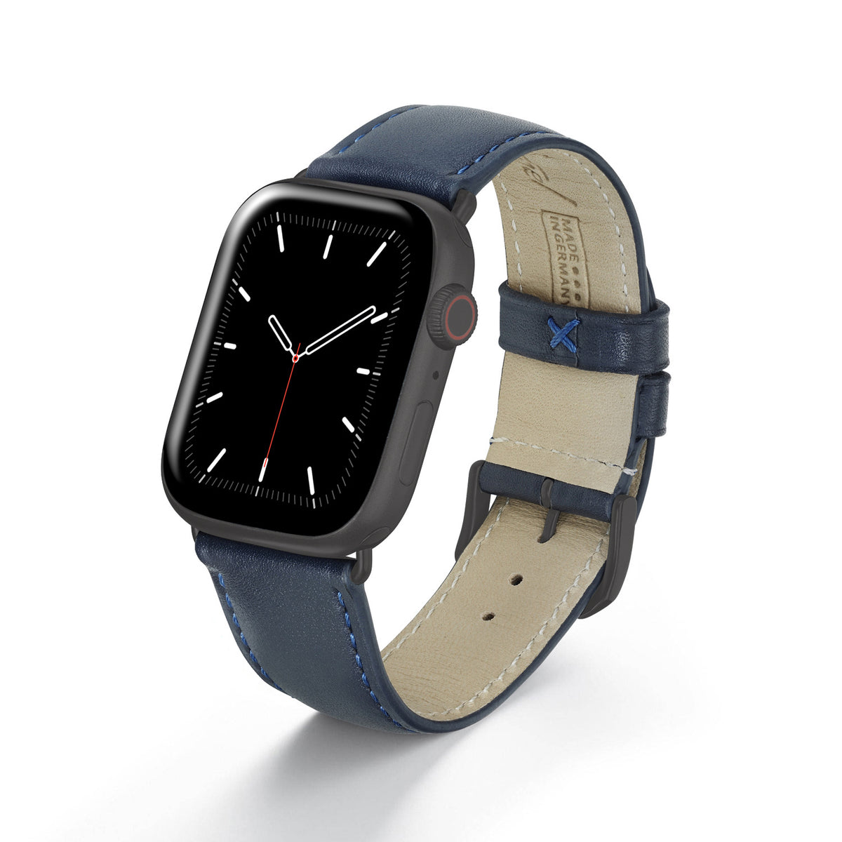 Apple Watch Uhrenarmband Elara von Happel, Leder, leicht gepolstert, Ozeanblau