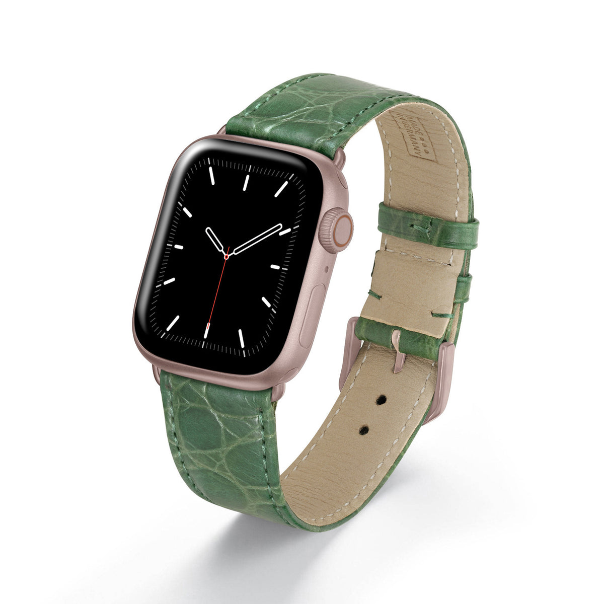 Apple Watch Uhrenarmband ClassicCroco von Happel, Leder mit Krokoprägung, handgefertigt, Apfelgrün