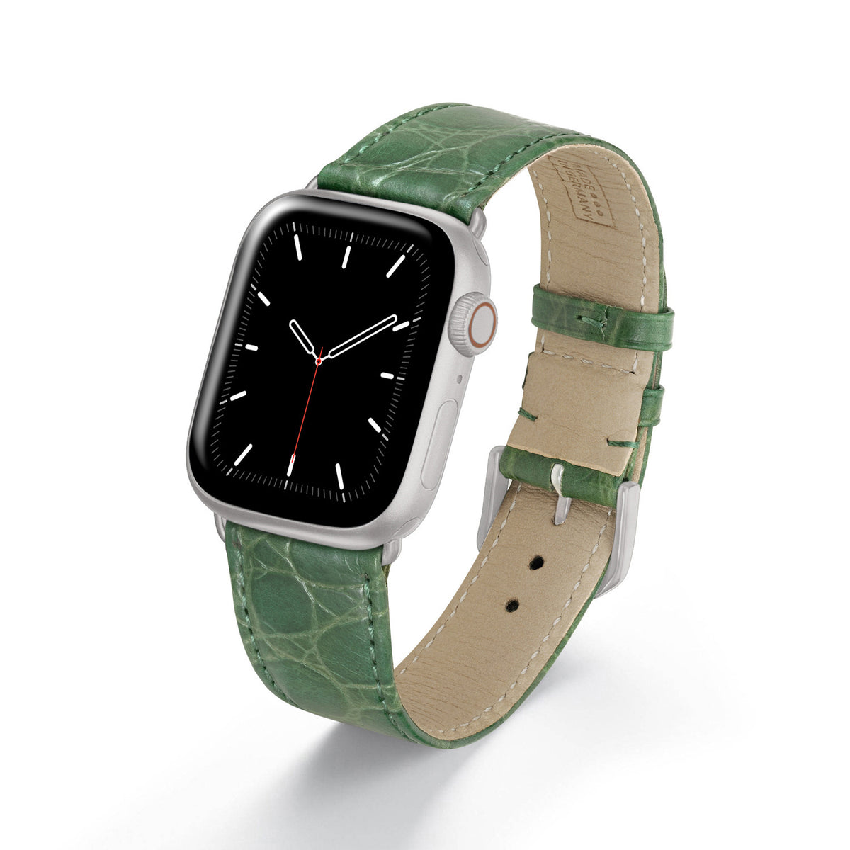 Apple Watch Uhrenarmband ClassicCroco von Happel, Leder mit Krokoprägung, handgefertigt, Apfelgrün