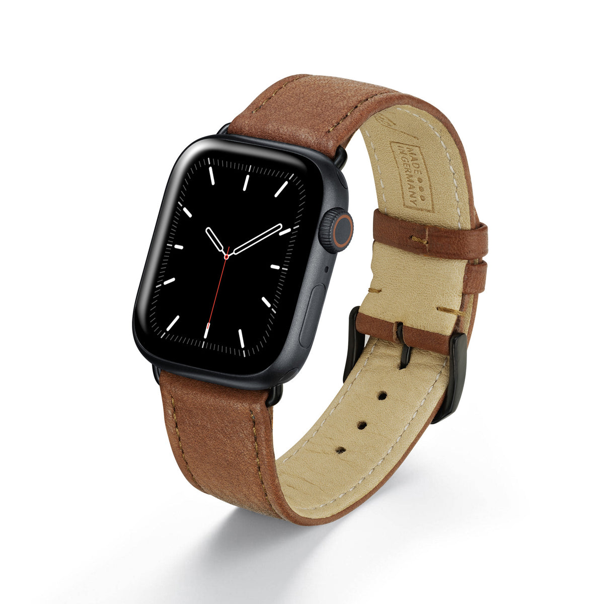 Apple Watch Uhrenarmband AuroraEco von Happel, Bioleder, handgefertigt, Cognac