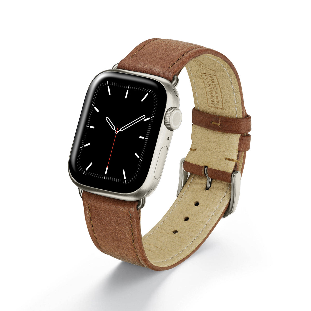 Apple Watch Uhrenarmband AuroraEco von Happel, Bioleder, handgefertigt, Cognac