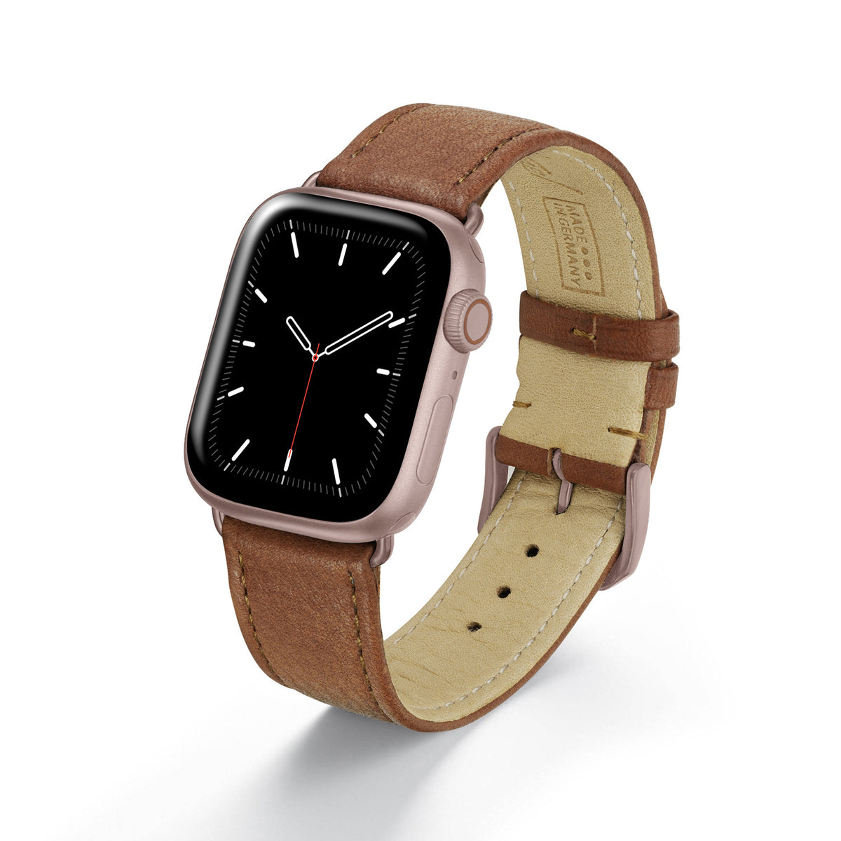 Apple Watch Uhrenarmband AuroraEco von Happel, Bioleder, handgefertigt, Cognac