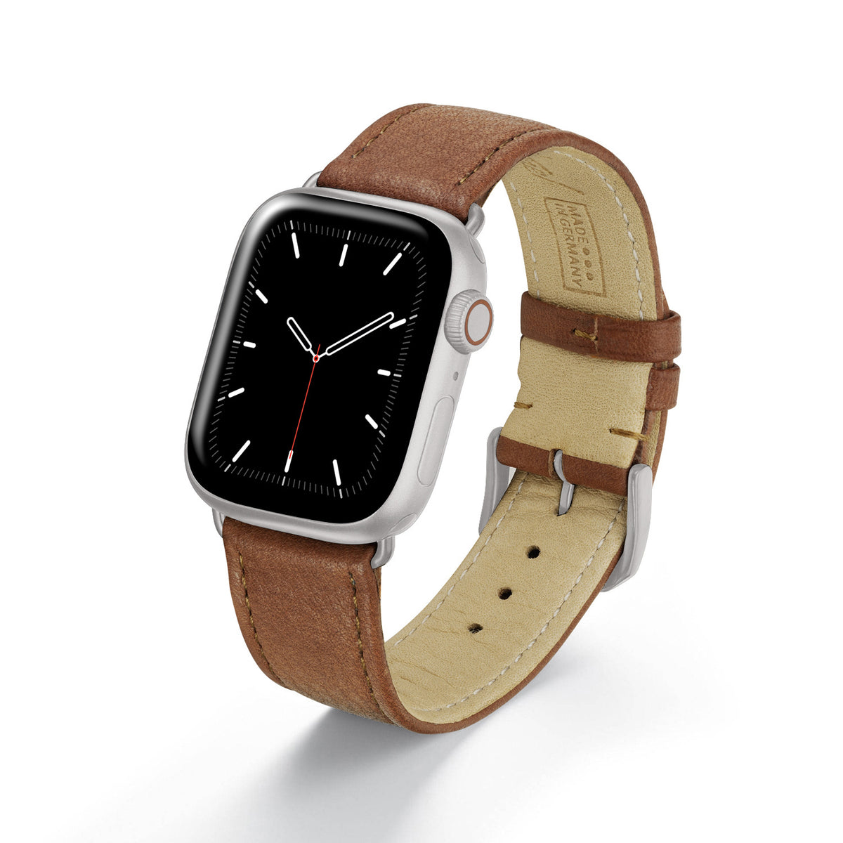 Apple Watch Uhrenarmband AuroraEco von Happel, Bioleder, handgefertigt, Cognac