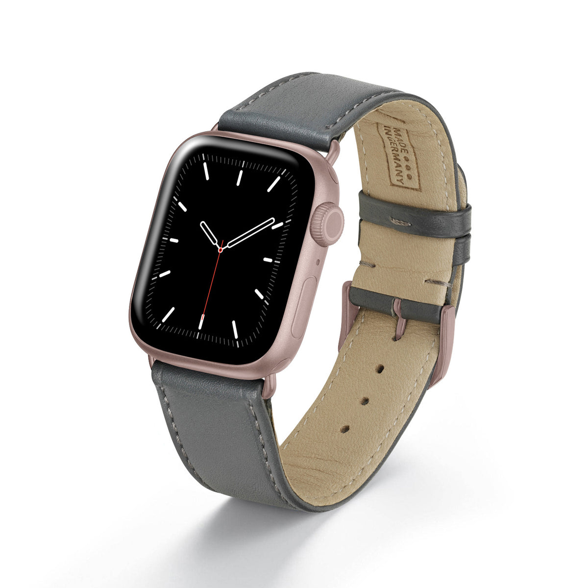 Apple Watch Uhrenarmband RavennaBlues von Happel, Rindsleder, handgefertigt, Steingrau