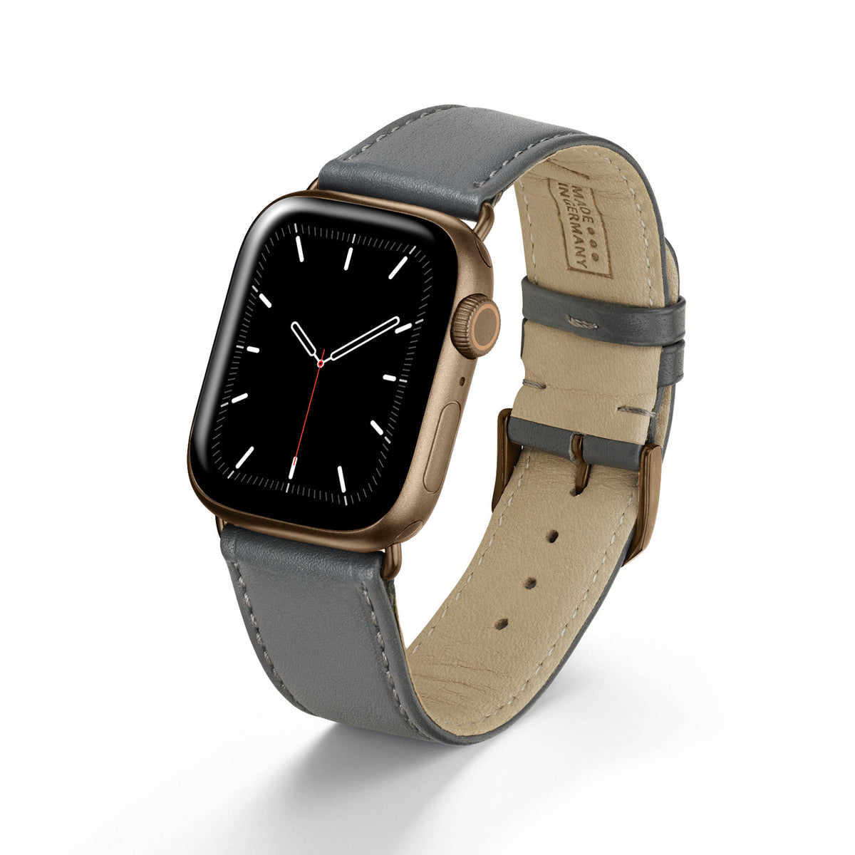 Apple Watch Uhrenarmband RavennaBlues von Happel, Rindsleder, handgefertigt, Steingrau