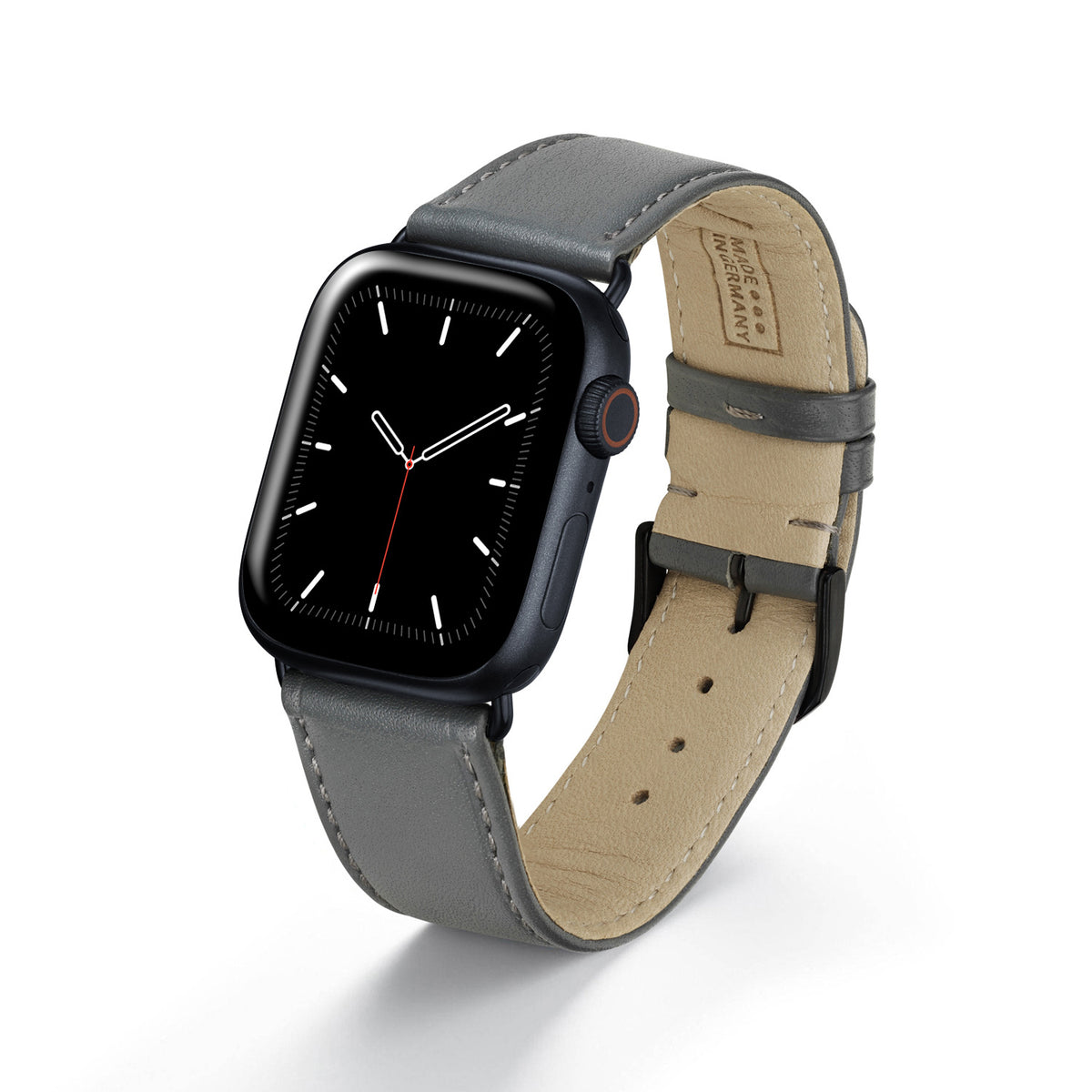 Apple Watch Uhrenarmband RavennaBlues von Happel, Rindsleder, handgefertigt, Steingrau