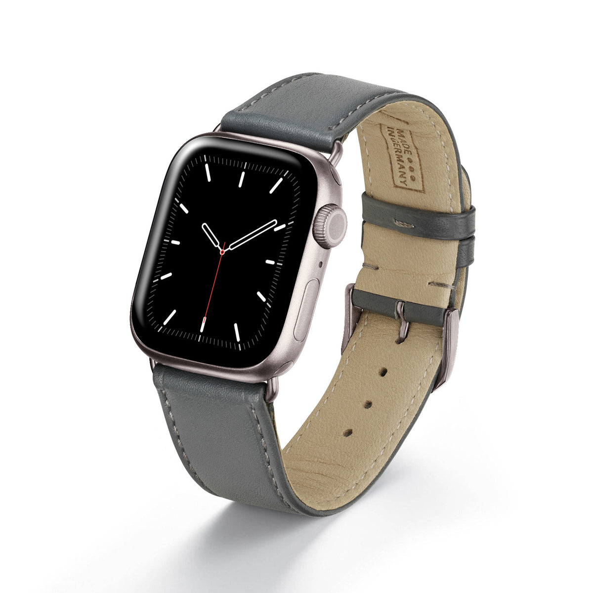 Apple Watch Uhrenarmband RavennaBlues von Happel, Rindsleder, handgefertigt, Steingrau