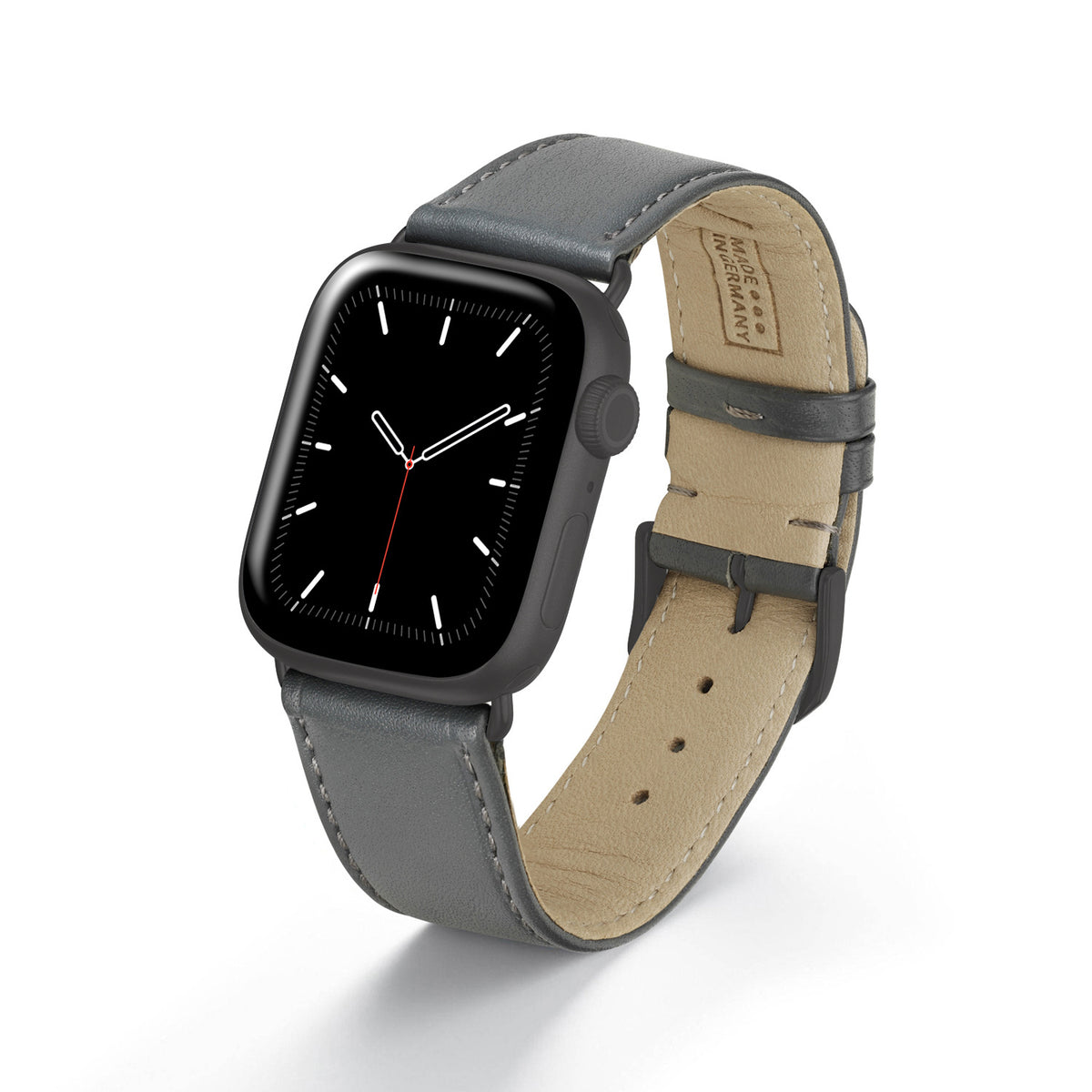 Apple Watch Uhrenarmband RavennaBlues von Happel, Rindsleder, handgefertigt, Steingrau