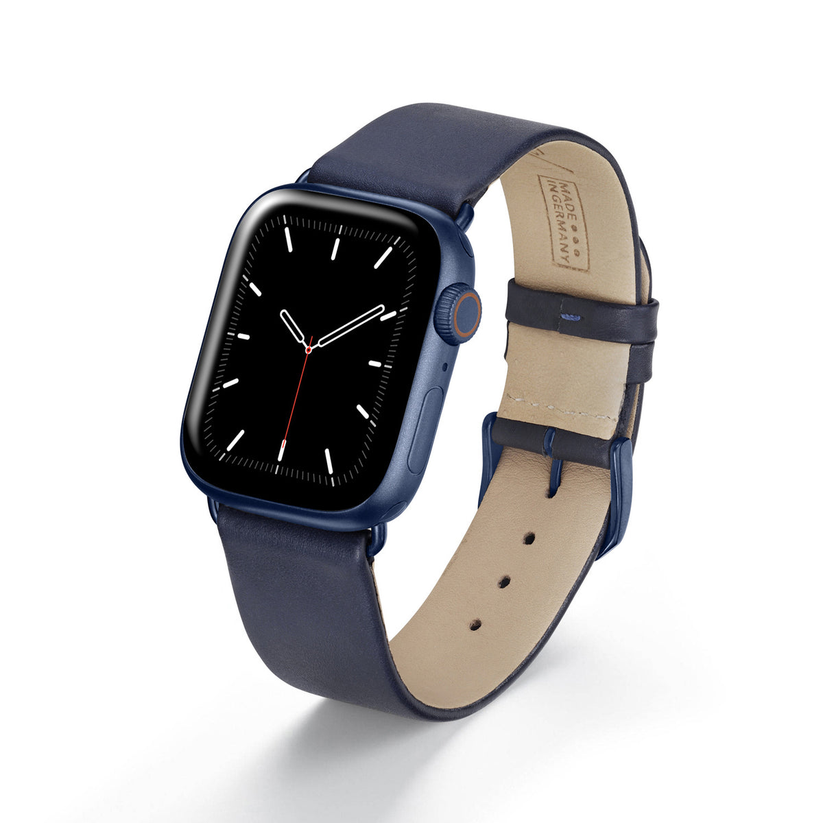 Apple Watch Uhrenarmband Siena von Happel, Rindsleder, handgefertigt, Ozeanblau