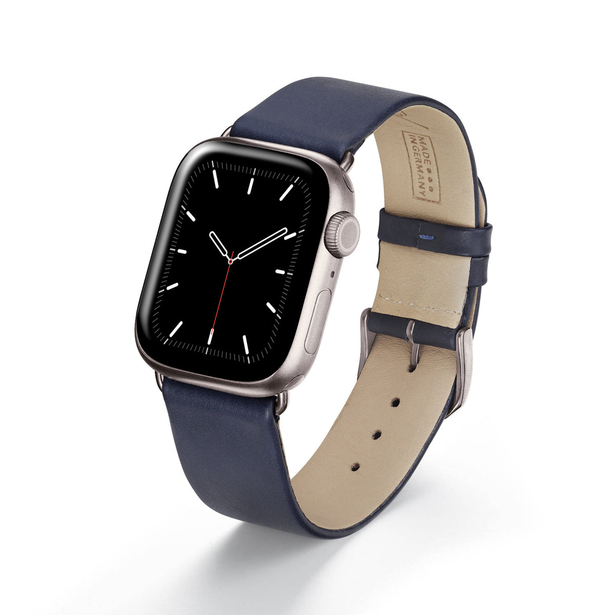 Apple Watch Uhrenarmband Siena von Happel, Rindsleder, handgefertigt, Ozeanblau