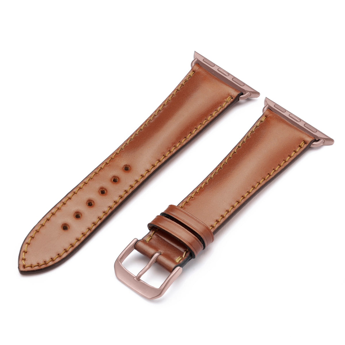 Apple Watch Uhrenarmband Solstice von Happel, Shell Cordovan Leder, handgefertigt, Cognac