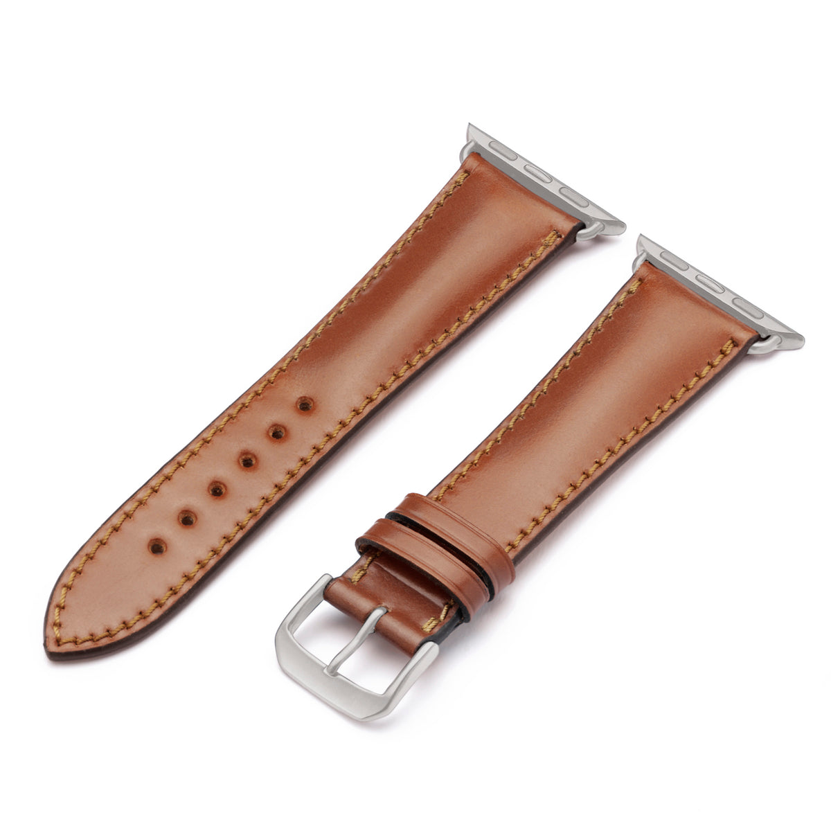 Apple Watch ULTRA Uhrenarmband Solstice von Happel, Shell Cordovan Leder, handgefertigt, Cognac