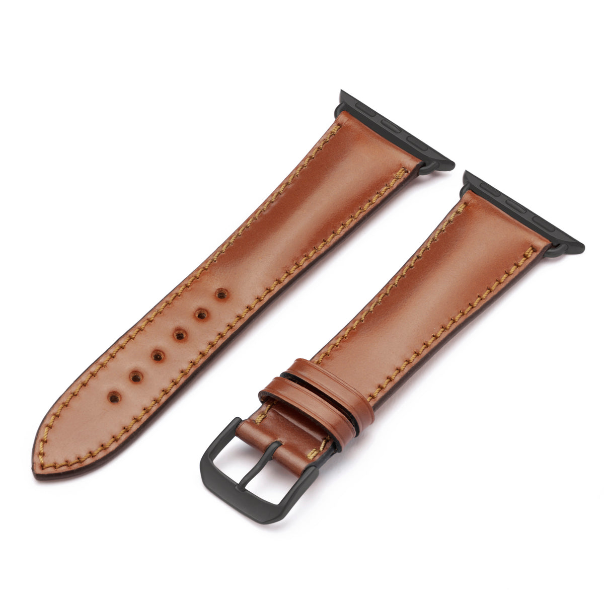 Apple Watch Uhrenarmband Solstice von Happel, Shell Cordovan Leder, handgefertigt, Cognac