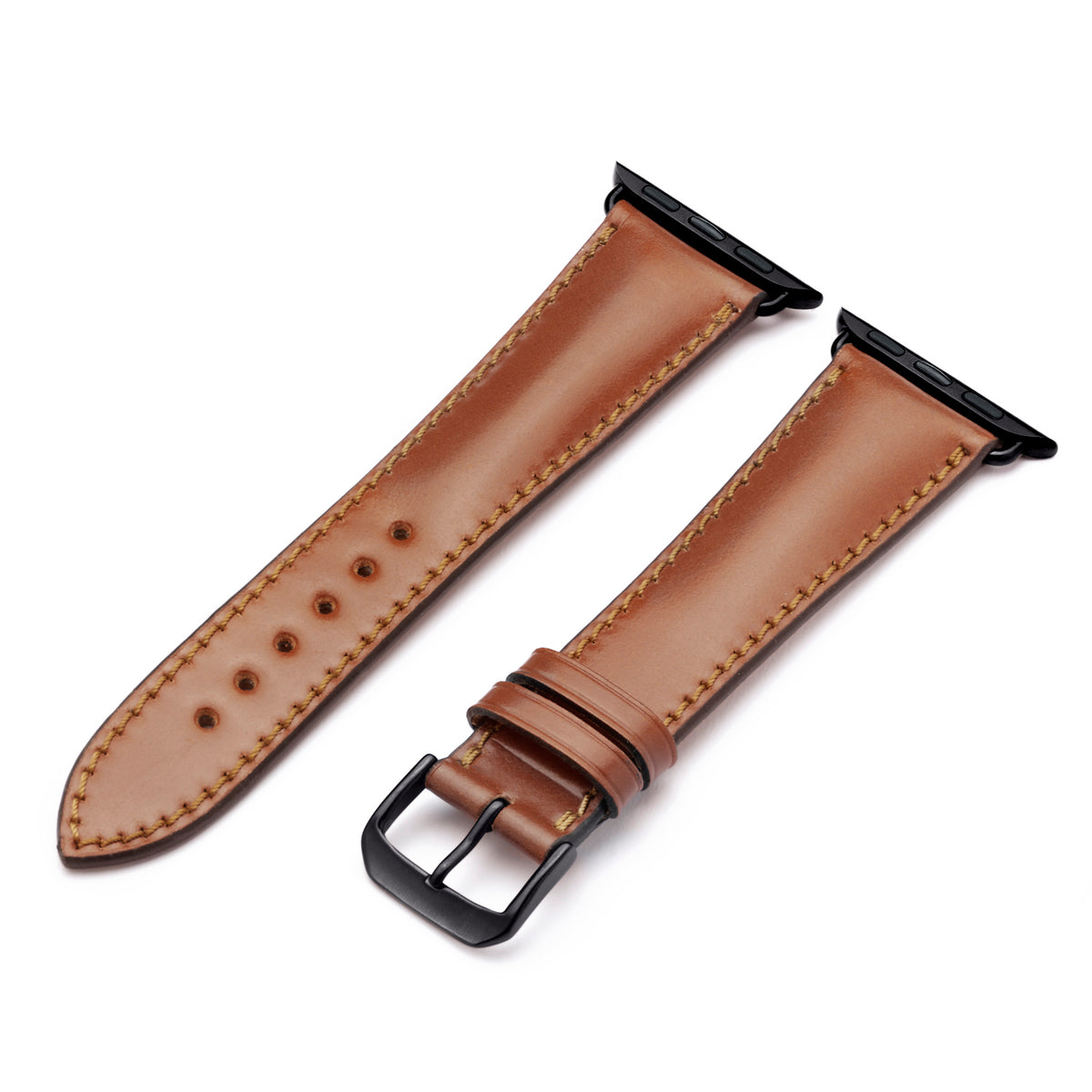 Apple Watch Uhrenarmband Solstice von Happel, Shell Cordovan Leder, handgefertigt, Cognac