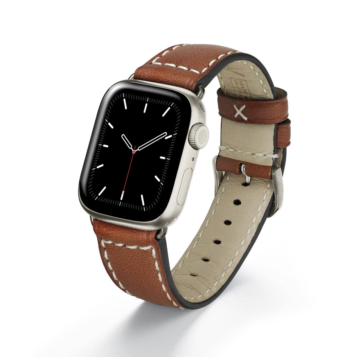 Apple Watch Uhrenarmband Atlas von Happel, Juchtenleder, vegetabil gegerbt, Cognac