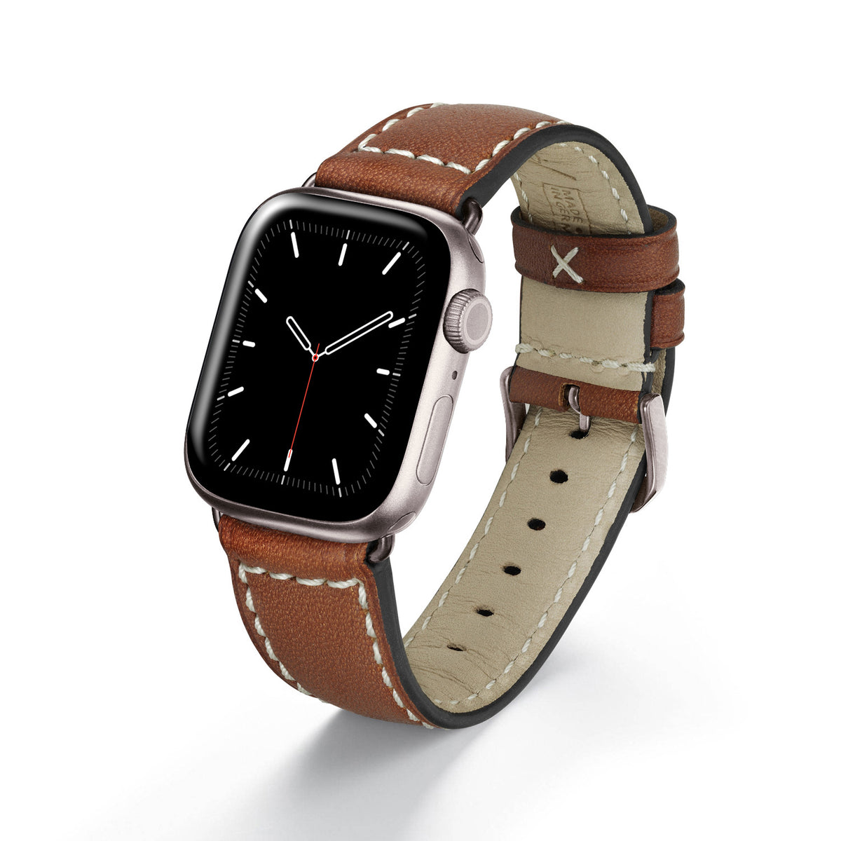 Apple Watch Uhrenarmband Atlas von Happel, Juchtenleder, vegetabil gegerbt, Cognac