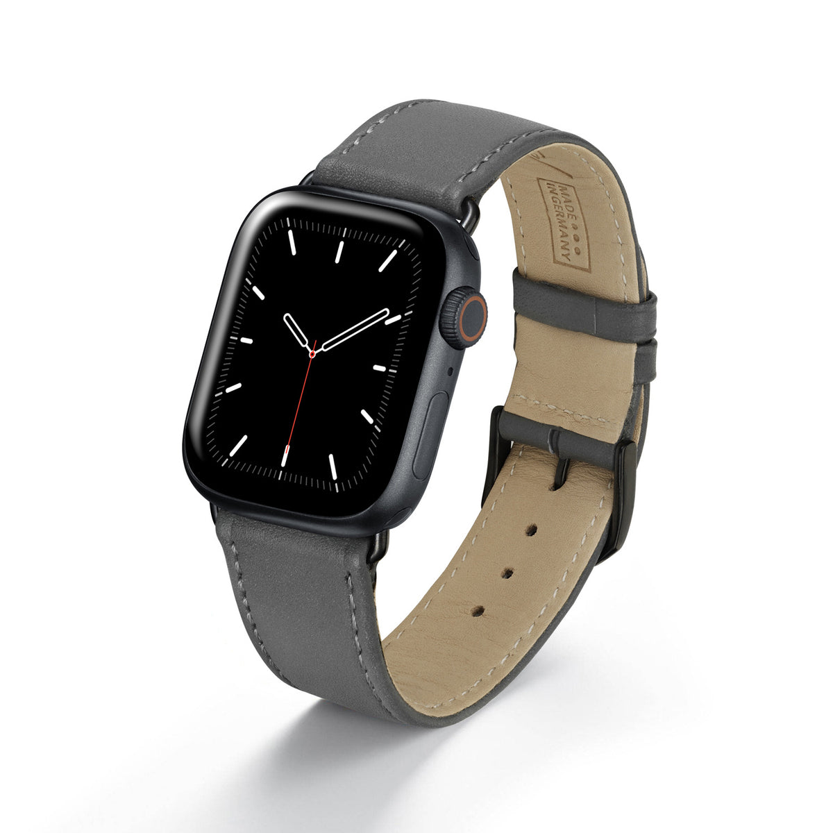 Apple Watch Uhrenarmband Solace von Happel, Sattelleder, handgefertigt, Steingrau