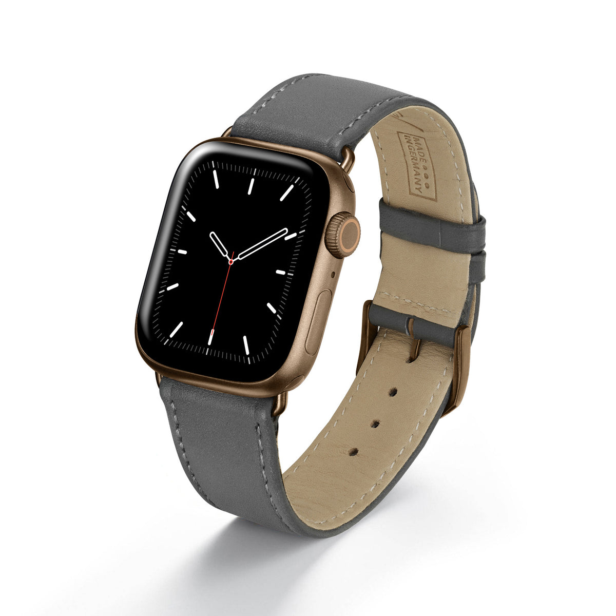 Apple Watch Uhrenarmband Solace von Happel, Sattelleder, handgefertigt, Steingrau