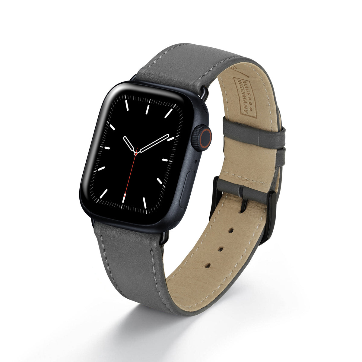 Apple Watch Uhrenarmband Solace von Happel, Sattelleder, handgefertigt, Steingrau