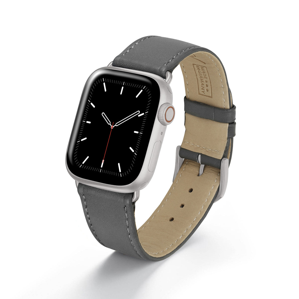 Apple Watch Uhrenarmband Solace von Happel, Sattelleder, handgefertigt, Steingrau