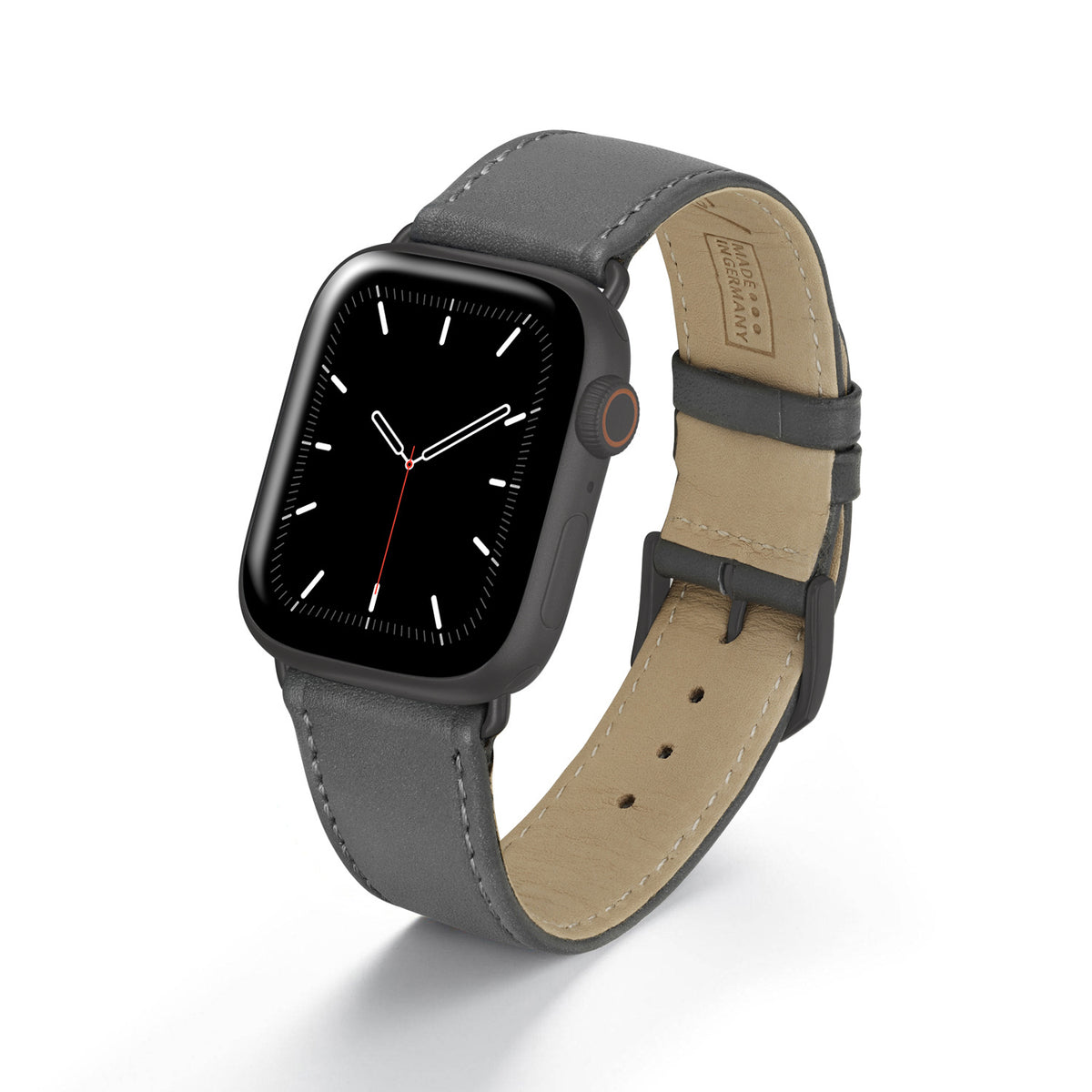 Apple Watch Uhrenarmband Solace von Happel, Sattelleder, handgefertigt, Steingrau