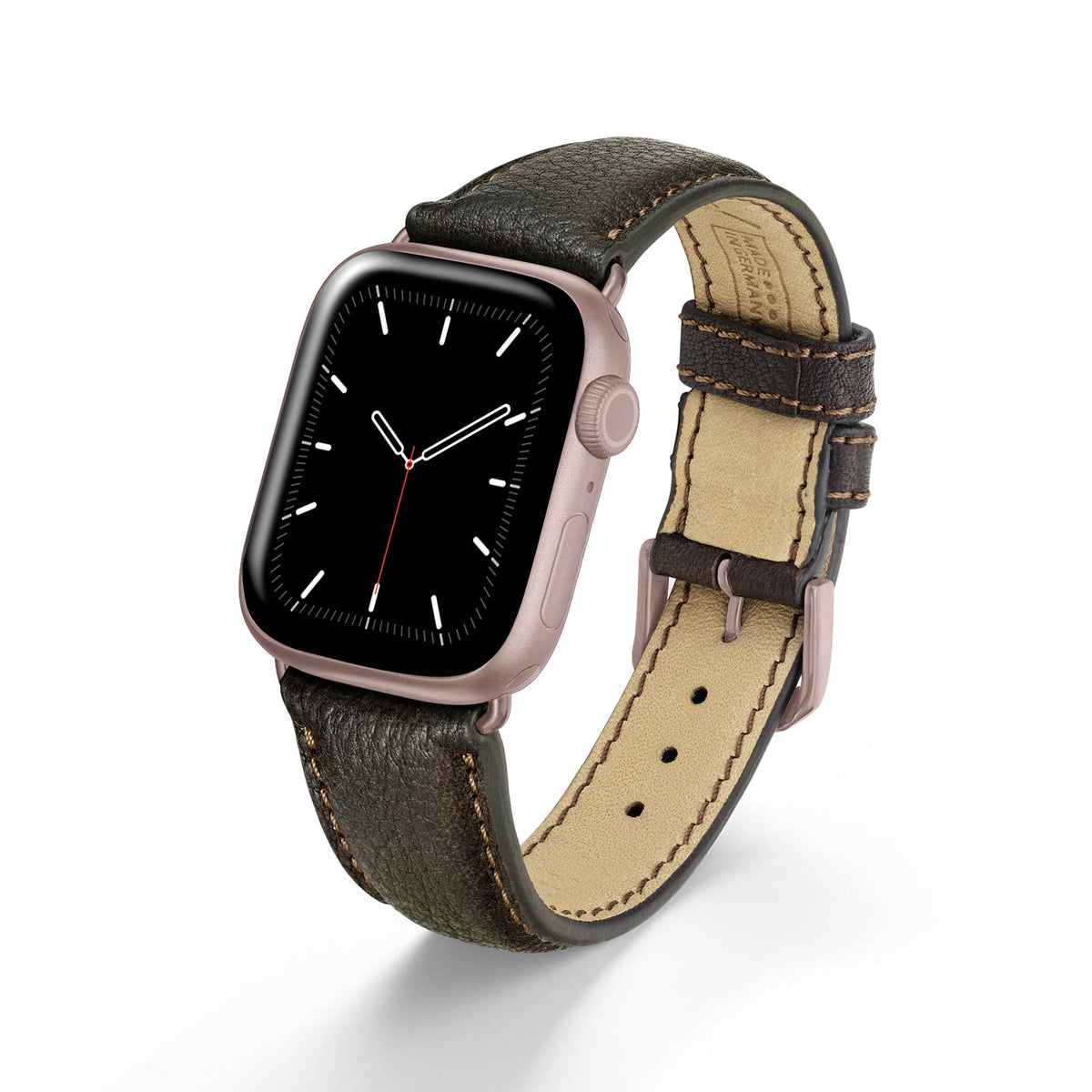 Apple Watch Uhrenarmband TerraStyle von Happel, Bioleder, Handnaht, Mokka