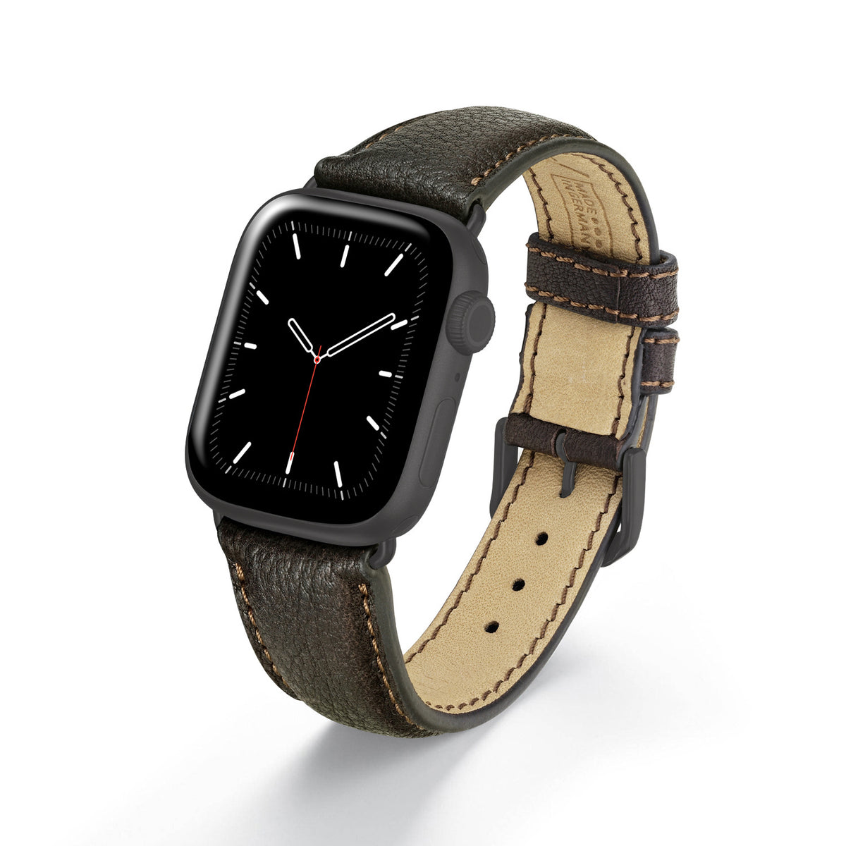 Apple Watch Uhrenarmband TerraStyle von Happel, Bioleder, Handnaht, Mokka