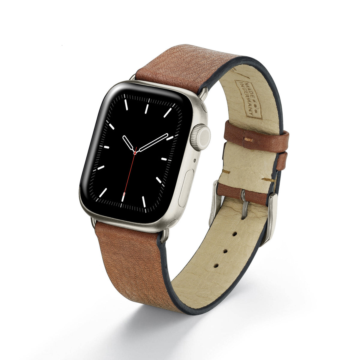 Apple Watch Uhrenarmband Horizon von Happel, Bioleder, handgefertigt, Cognac