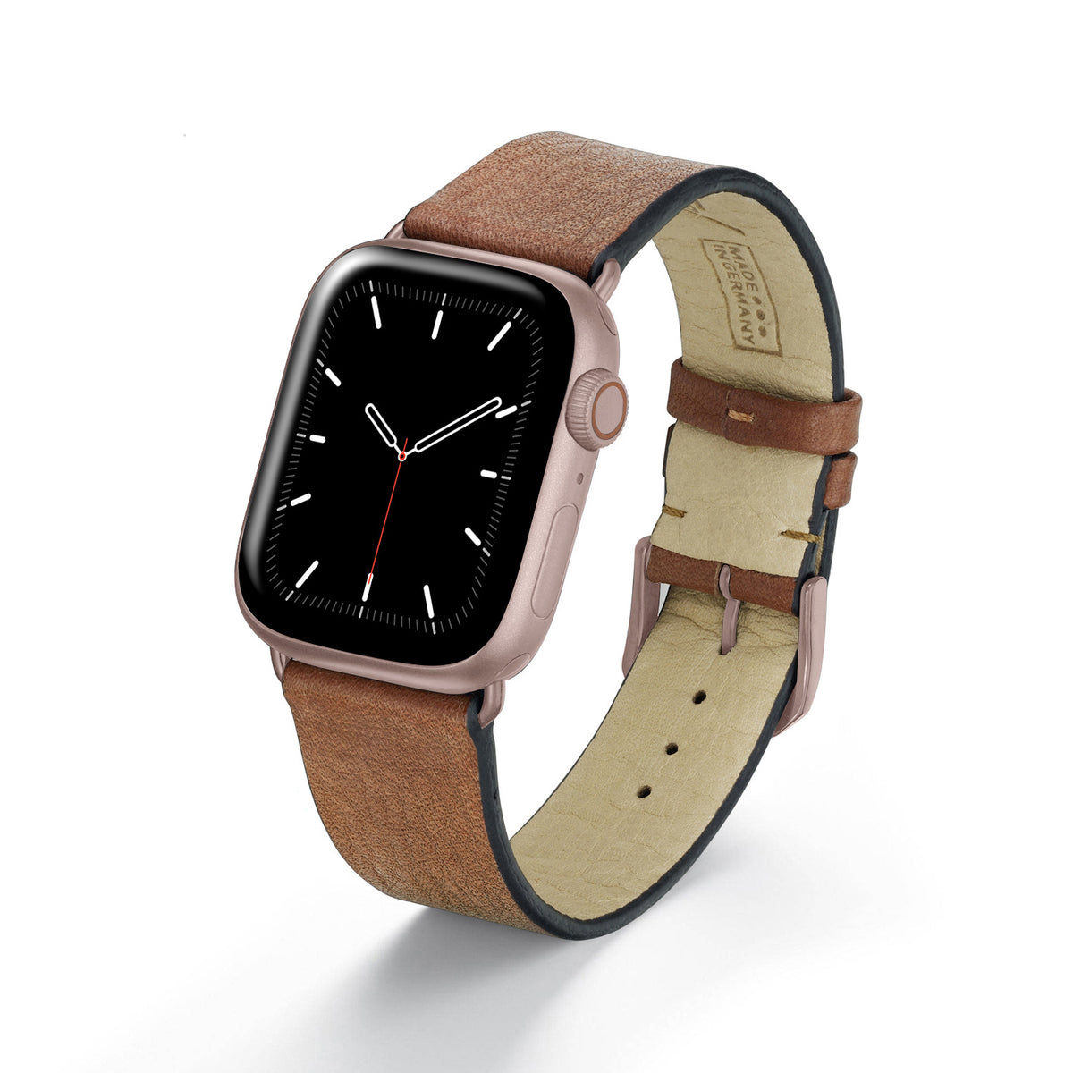 Apple Watch Uhrenarmband Horizon von Happel, Bioleder, handgefertigt, Cognac