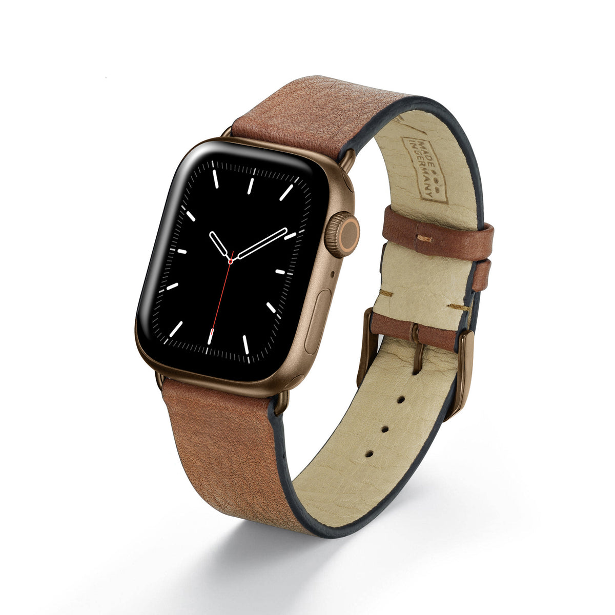 Apple Watch Uhrenarmband Horizon von Happel, Bioleder, handgefertigt, Cognac