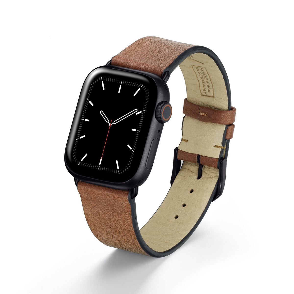 Apple Watch Uhrenarmband Horizon von Happel, Bioleder, handgefertigt, Cognac