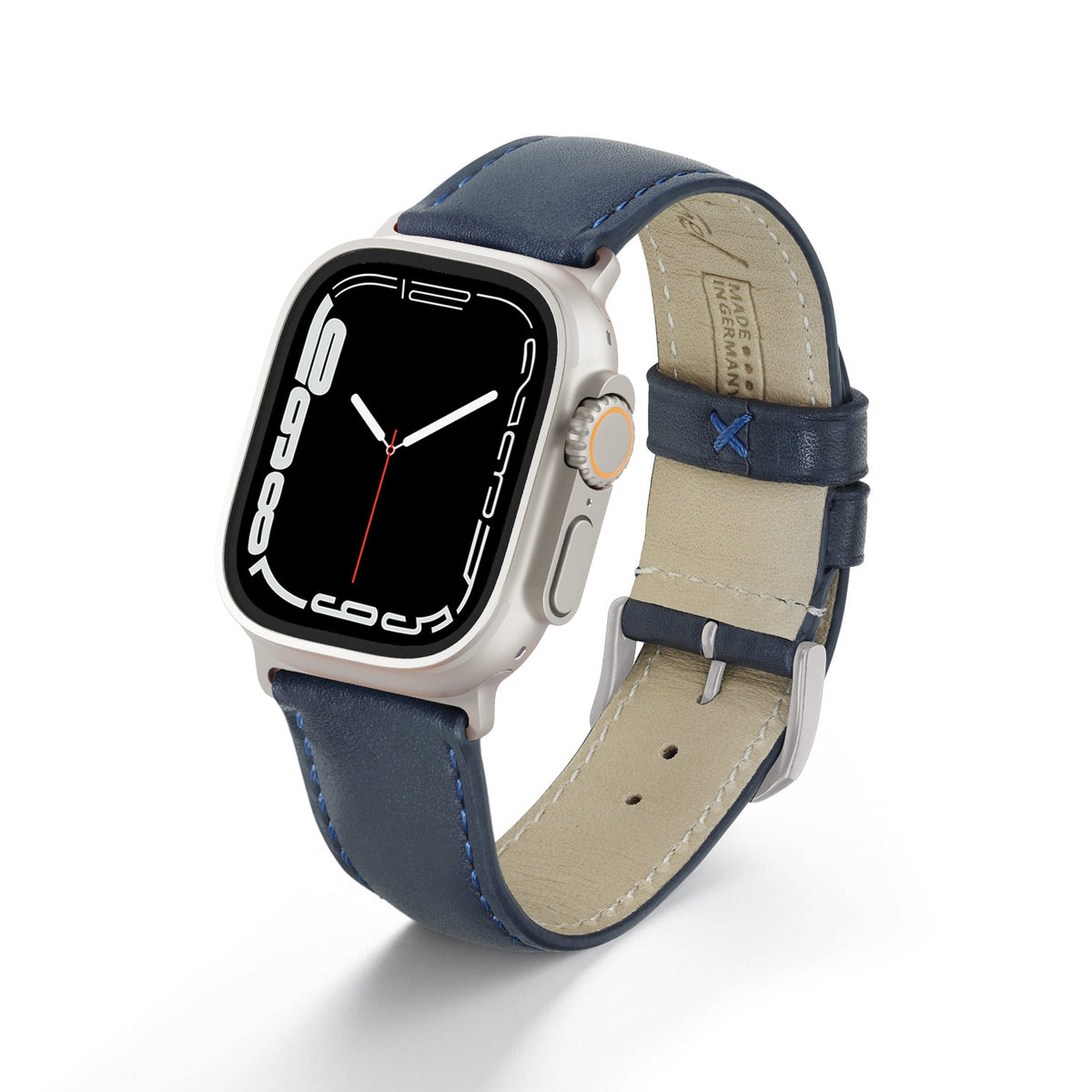 Apple Watch ULTRA Uhrenarmband Elara von Happel, Leder, leicht gepolstert, Ozeanblau