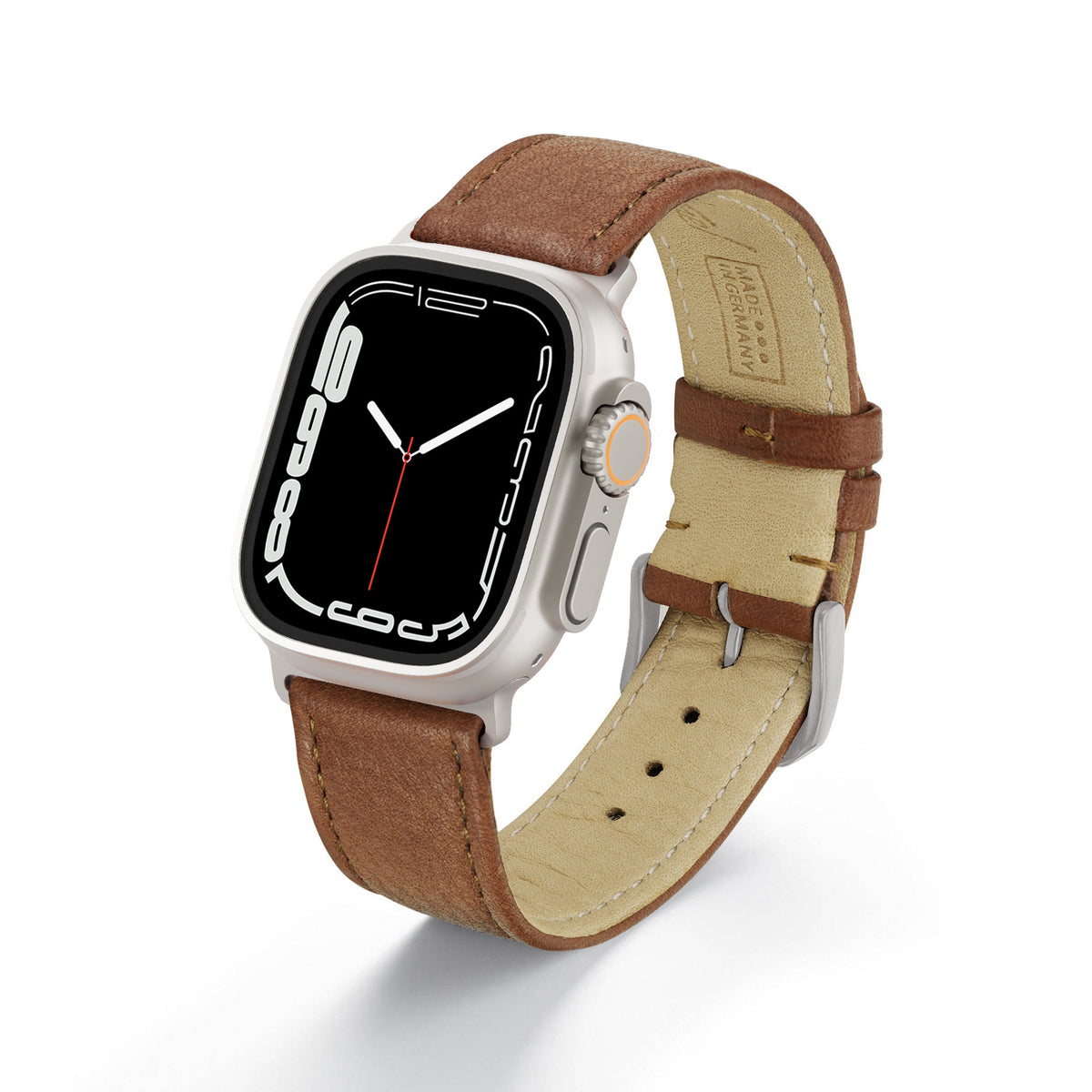 Apple Watch ULTRA Uhrenarmband AuroraEco von Happel, Bioleder, handgefertigt, Cognac