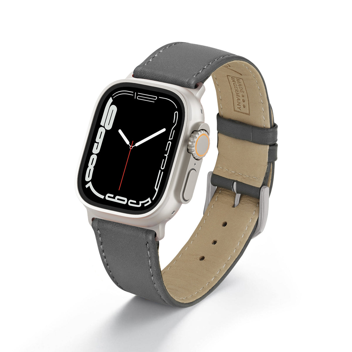 Apple Watch ULTRA Uhrenarmband Solace von Happel, Sattelleder, handgefertigt, Steingrau