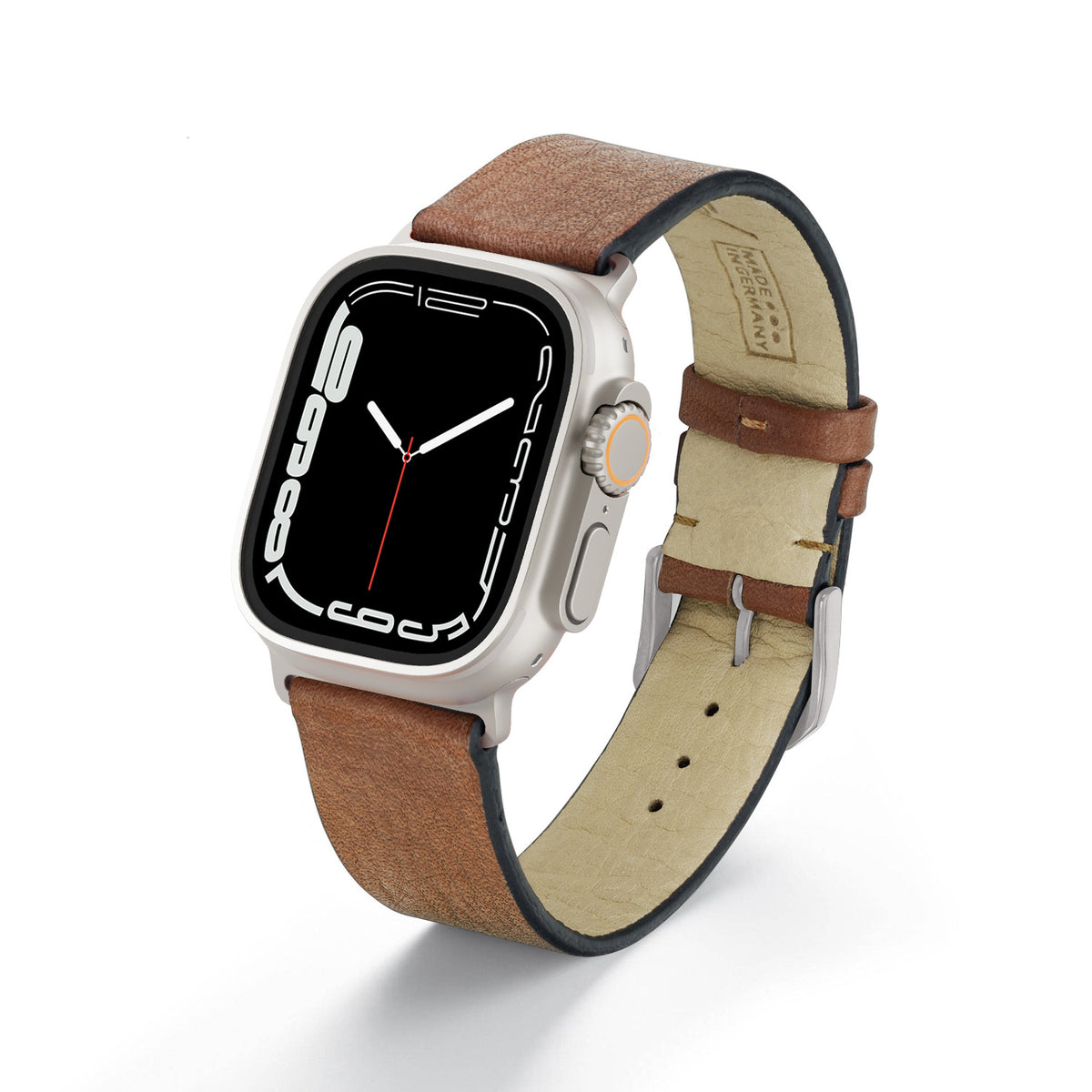 Apple Watch ULTRA Uhrenarmband Horizon von Happel, Bioleder, handgefertigt, Cognac