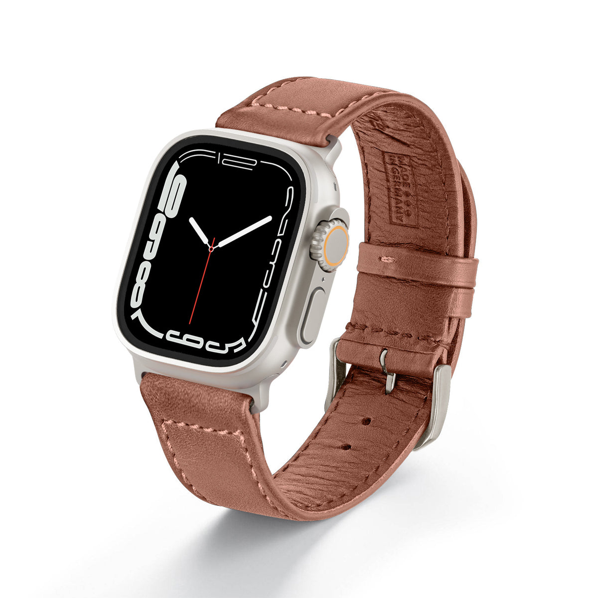 Apple Watch ULTRA Uhrenarmband EcoChic von Happel, Rindsleder, handgefertigt, wasserfest, Mahagoni