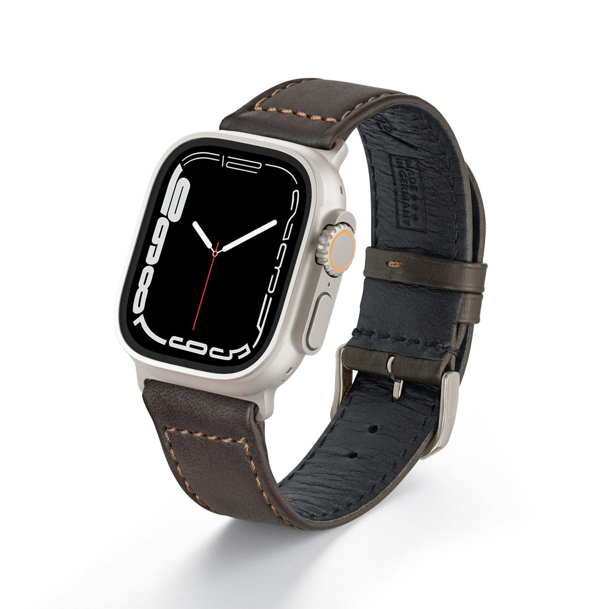 Apple Watch ULTRA Uhrenarmband EcoChic von Happel, Rindsleder, handgefertigt, wasserfest, Mokka