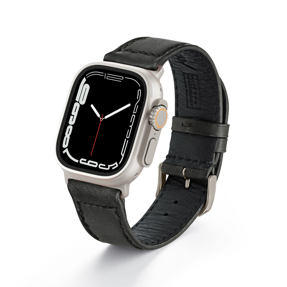 Apple Watch ULTRA Uhrenarmband EcoChic von Happel, Rindsleder, handgefertigt, wasserfest, Schwarz