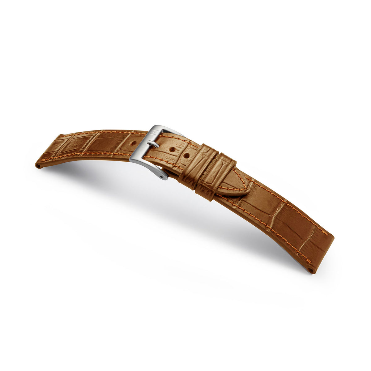 Cinturino per orologio con goffratura coccodrillo &quot;ROTHENBAUM&quot; (grana di alligatore su pelle bovina) - chiusura in argento